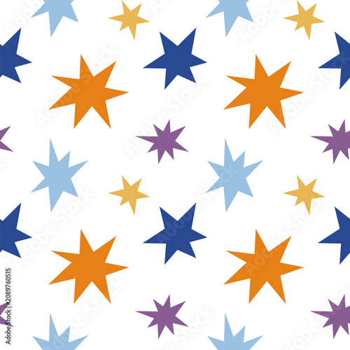 Abstract colorful stars pattern. Free form stars repeat wallpaper.