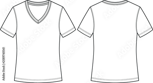 Foto Women's V Neck Short Sleeve T Shirt Technical Fashion Flat Sketch Vector Front a