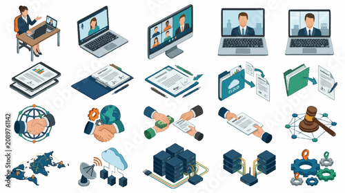 Canvastavla Flat design icons for business, technology, and global communication concepts