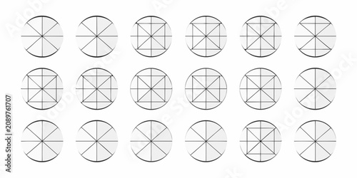 Tableau sur toile Circles divided into sections geometric diagrams on a white background