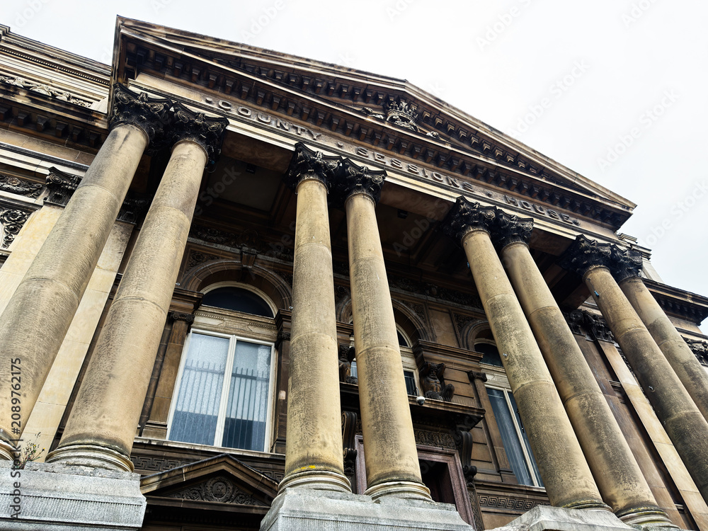 Obraz premium Historic County Sessions House courthouse with grand columns in Liverpool, UK neoclassical civic architecture facade