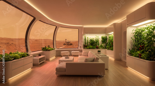 Futuristic Living Room with Mars Landscape View
