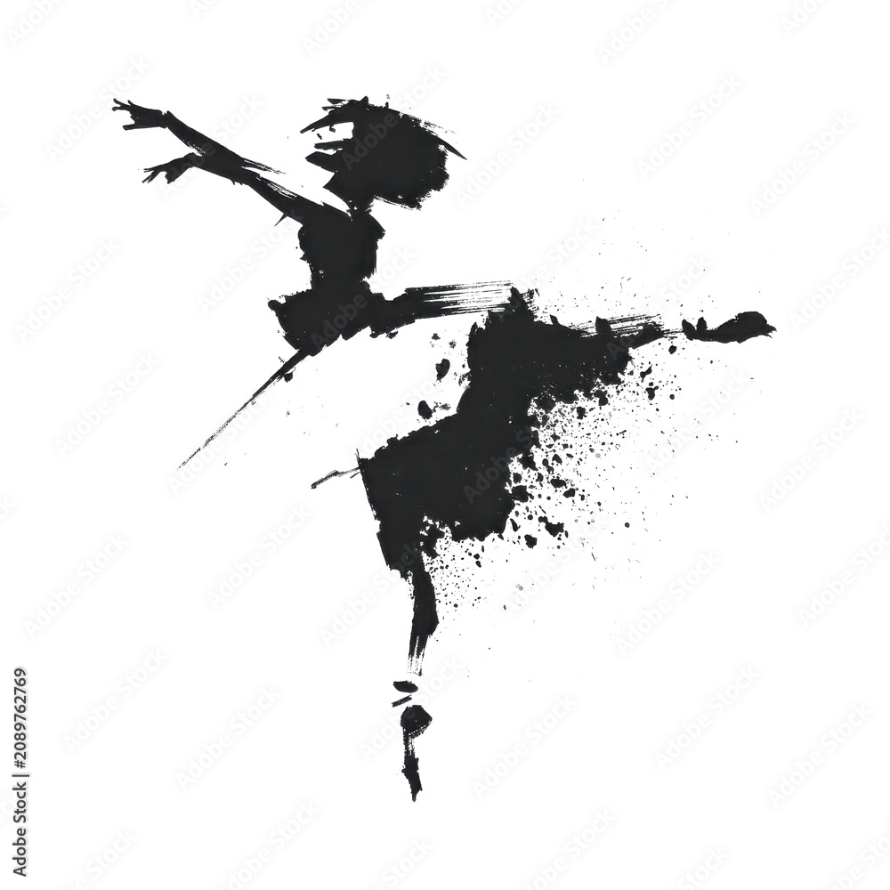 Obraz premium Ballet dancer creating art through movement and expression in a simple black and white design