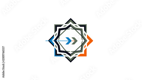 Abstract geometric logo design featuring a stylized compass rose with directional arrows and intricate patterns.
