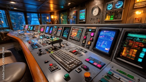 Control room glows with digital screens and buttons