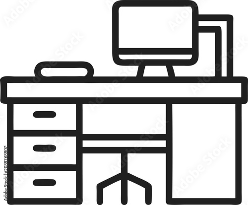 Business and workspace icon featuring an office desk in a modern flat design style