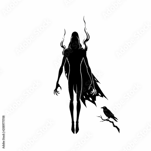 Canvastavla Dark Hooded Witch Silhouette Vector