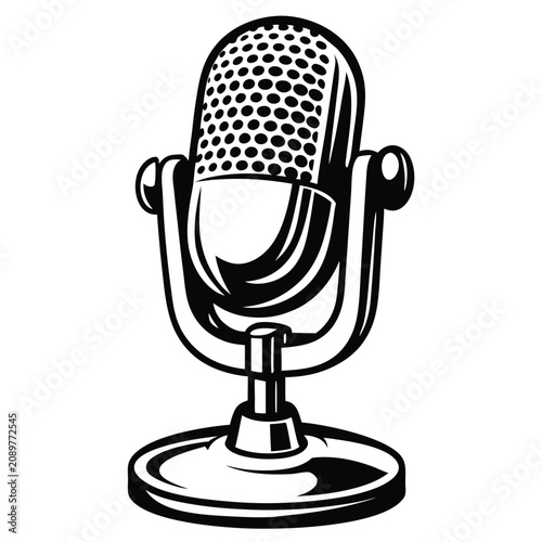 Old school microphone icon, flat vector illustration for retro music and podcasting