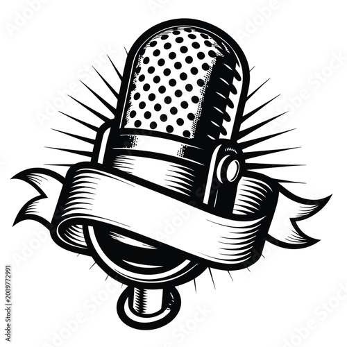 Vintage old school microphone icon in flat vector art, representing classic sound