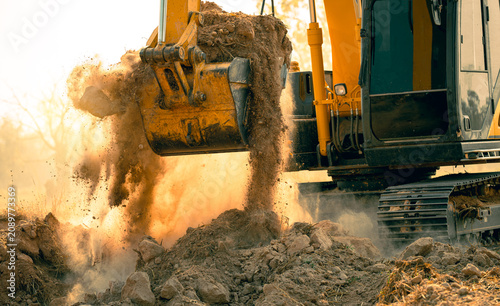 Canvastavla Close-up of excavator at construction site