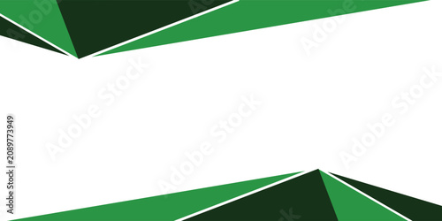 Abstract white background with dark green geometric polygonal frames on top and bottom border. Modern minimalist vector illustration graphic asset.