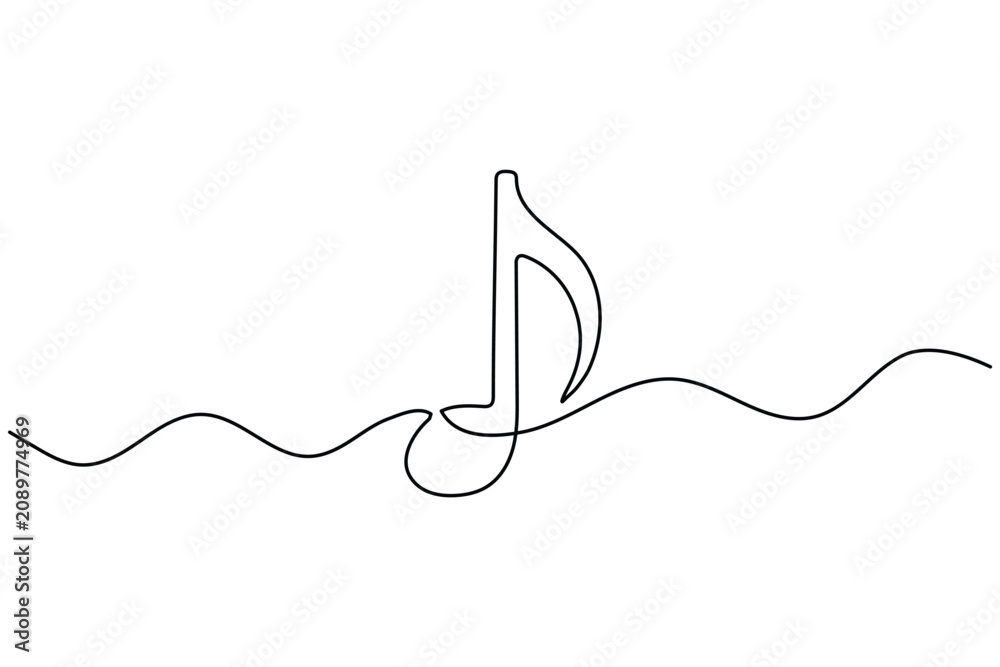 Obraz premium Music Note One Line Art Minimal Continuous Line Icon