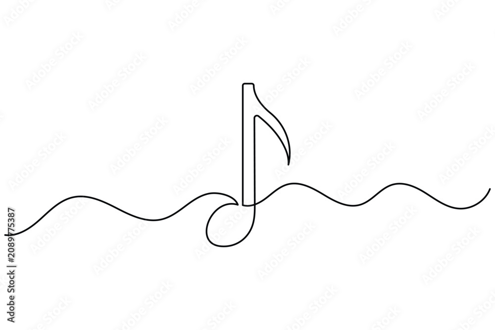 Fototapeta premium Music Note One Line Art Minimal Continuous Line Icon