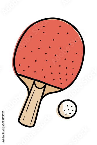 Hand Drawn Table Tennis Paddle and Ball with Watercolor Texture for School Sports