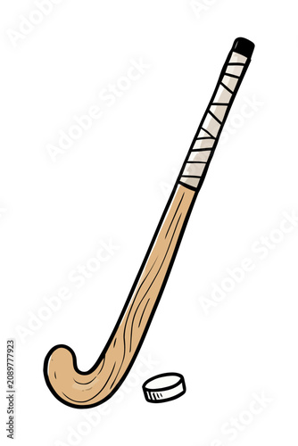 Hand Drawn Hockey Stick and Puck Illustration with Watercolor Texture for School Sports Activities