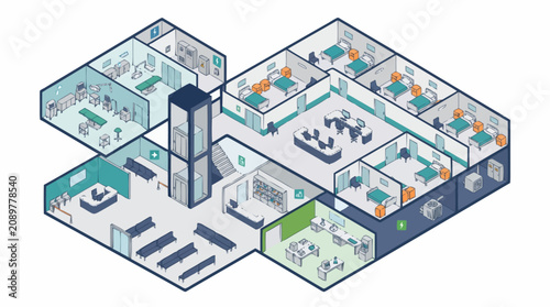 Modern office building floor plan design.