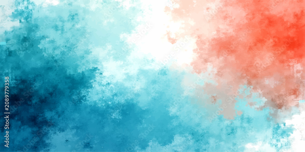 Obraz premium Abstract Colorful Watercolor Hand Painted Background with Blue Orange Red Smoke Clouds Fire Sky Texture and Grunge Paper Artistic Wallpaper Backdrop