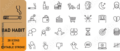 Photos A set of 28 bad habit outline icons