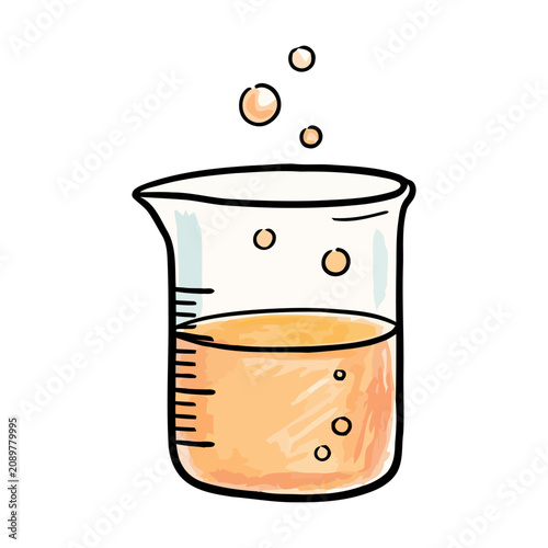 Hand Drawn Laboratory Beaker with Watercolor Texture for School Science Experiments