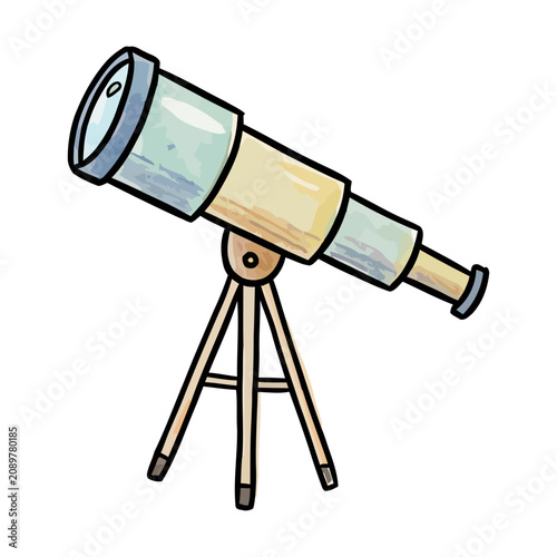 Hand Drawn Telescope with Watercolor Texture for School Science and Astronomy