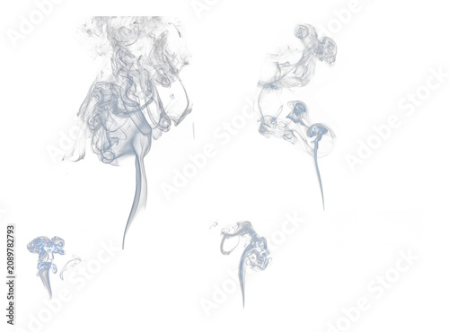 Abstract White Smoke Puffs and Waves Set Isolated on Transparent Background