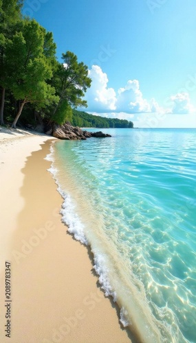 Crystal clear Lake Michigan water laps sandy shore , picture, untouched