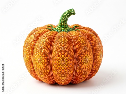 Elegant 3D pumpkin made from tiny glossy circular dots arranged in perfect geometric patterns