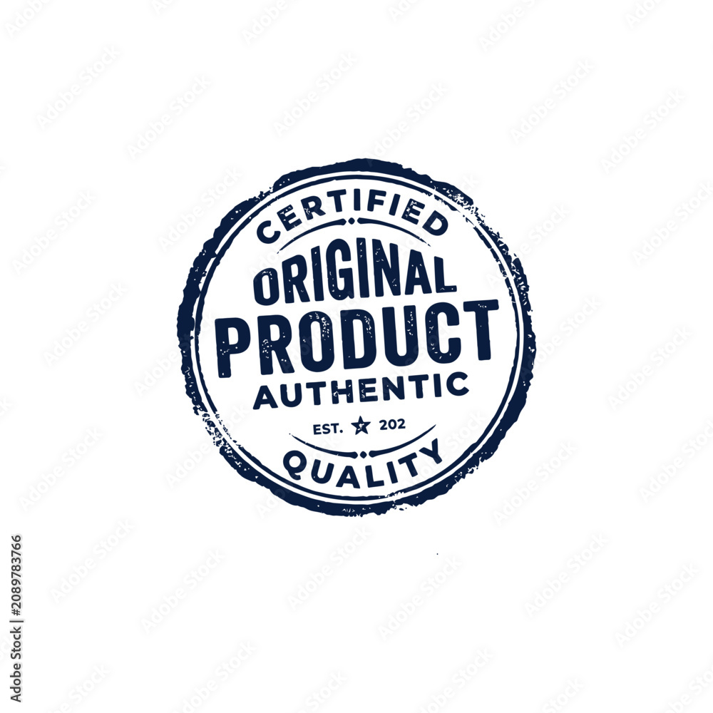 Obraz premium Certified original product authenticity stamp with quality guarantee on white background