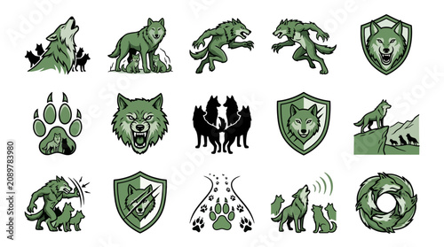 Canvastavla Corporate Green Wolf and Canine Themed Icons and Logos for Branding and Business