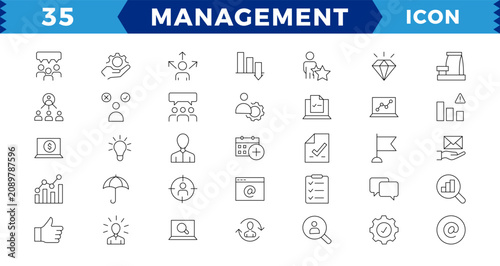 Fotografie Business and management line icons set, web icons in line style
