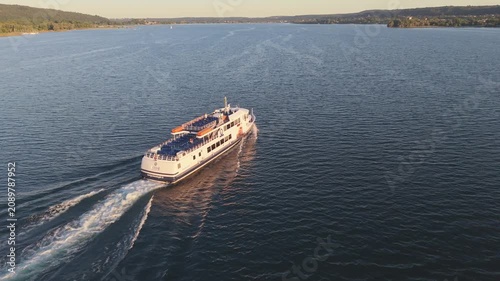 Drone Orbit Shot of Large Passenger Ferry on Lake Maggiore