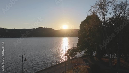 Sunset Drone View of Angera Pier on Lake Maggiore