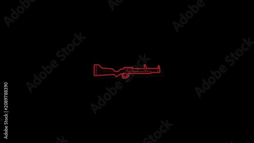 Neon Red Outline of a Rifle Weapon Icon Animation.
