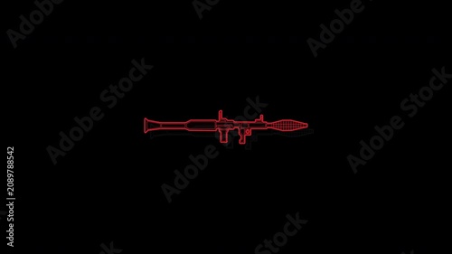 Neon Red RPG Rocket Launcher Graphic Animation on Black Background.
