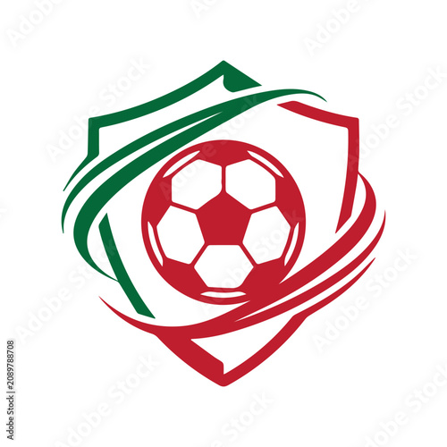 Schilderij op canvas Red Soccer Ball Logo Design With Green And Red Shield Crests.