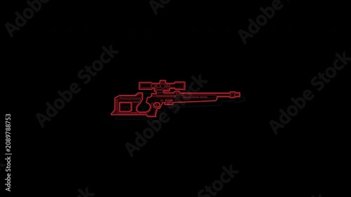 Neon Red Sniper Rifle Silhouette on Black Background.