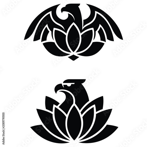 Modern Eagle Logo with Lotus Flower Vector Design.