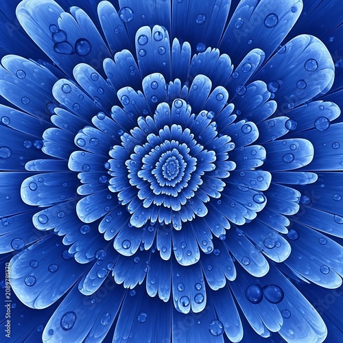 A mesmerizing blue flower with intricate petals and water droplets
