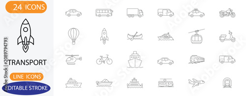 Photography Transport and vehicle line icons