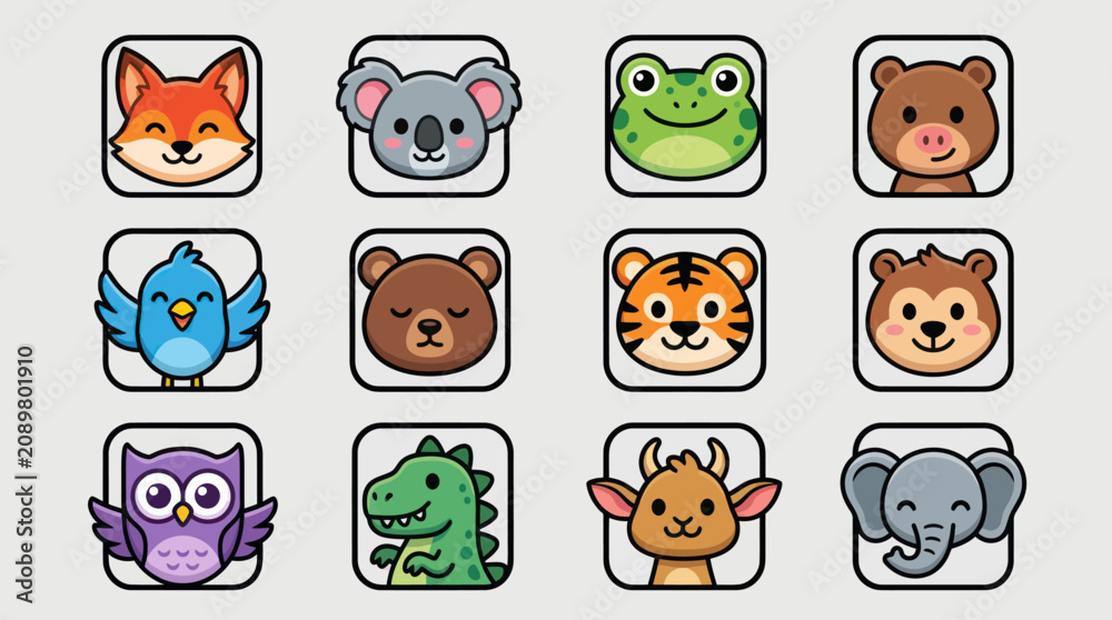 Fototapeta premium Cute animal face icons collection