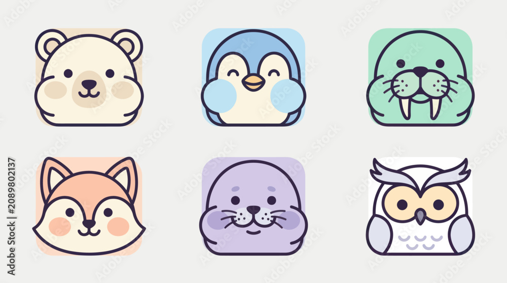 Obraz premium Cute animal faces collection