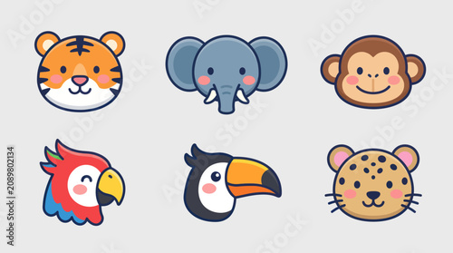 Canvas Print Cute animal faces collection