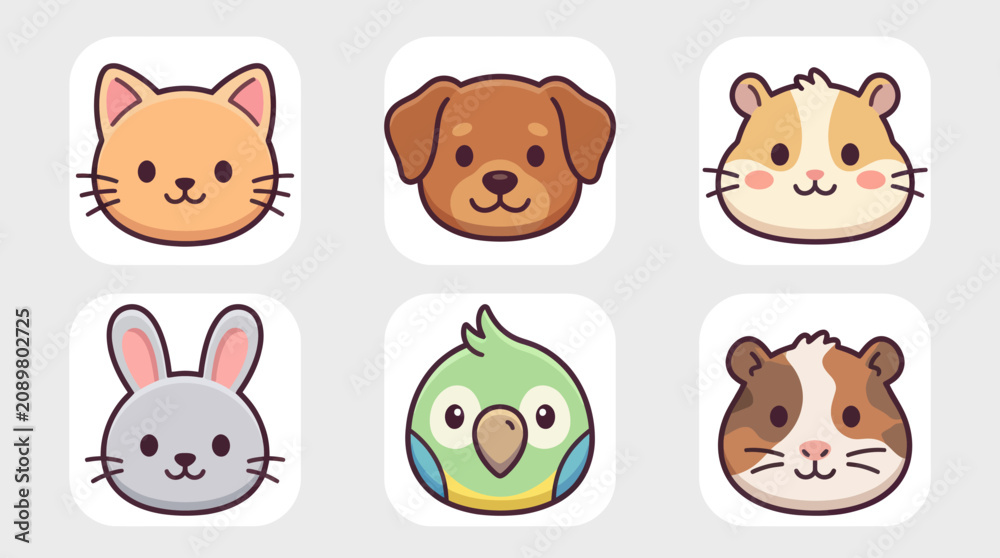 Fototapeta premium Cute animal faces collection