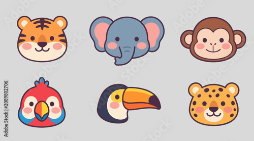 Canvas Print Cute animal faces collection