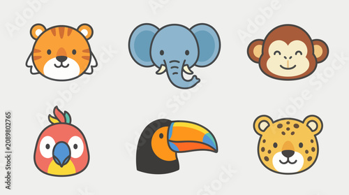 Canvas Print Cute animal faces collection