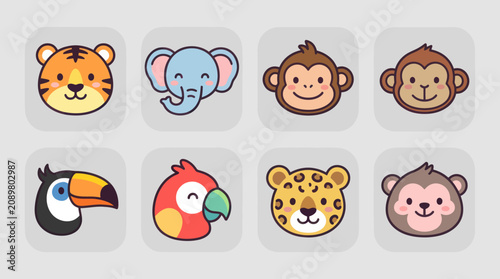Canvas Print Cute animal faces collection