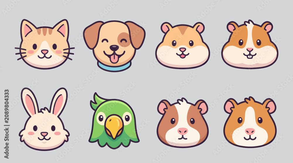 Fototapeta premium Cute animal faces collection