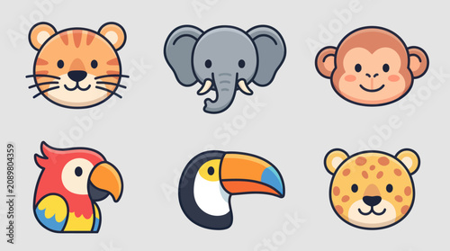 Canvas Print Cute animal faces collection