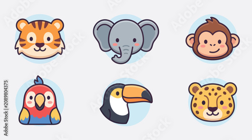 Canvas Print Cute animal faces collection