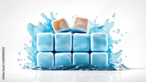Refreshing Ice Cubes Stack with Dynamic Water Splash 3D Render